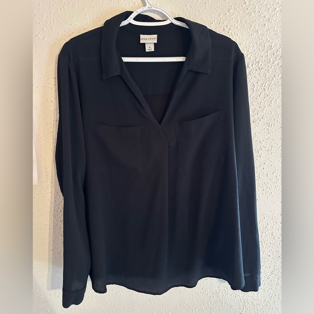 Ava & Viv Sheer Black Collared Top